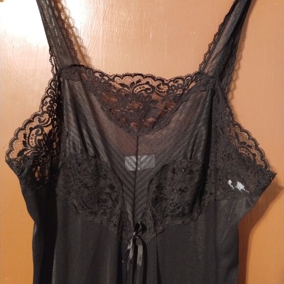 MEDIUM VINTAGE Lorraine LONG Slip Dress Black Lace Nylon Lingerie USA NIGHTGOWN - Picture 6 of 11